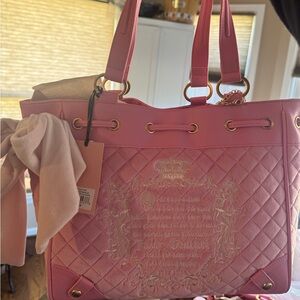 Juicy Couture Pink Quilted Tote with Bow Accent